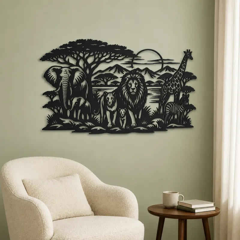 Safari Animal Horizon Metal Wall Art | Wildlife Silhouette Decor - lifestyle view 2
