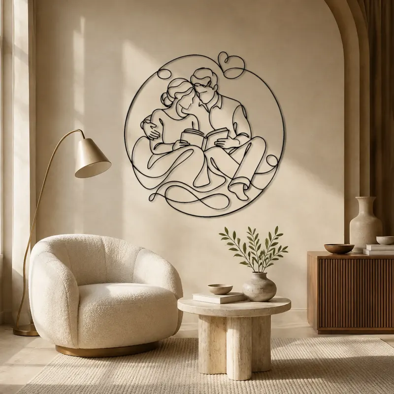Reading Together Lovers Metal Wall Art | Romantic Couple Decor - lifestyle view 5