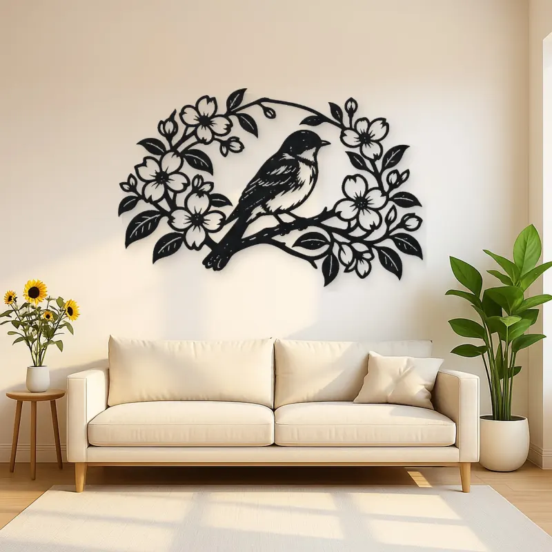 Bluebird Floral Arch Metal Wall Art | Wildlife Silhouette Decor