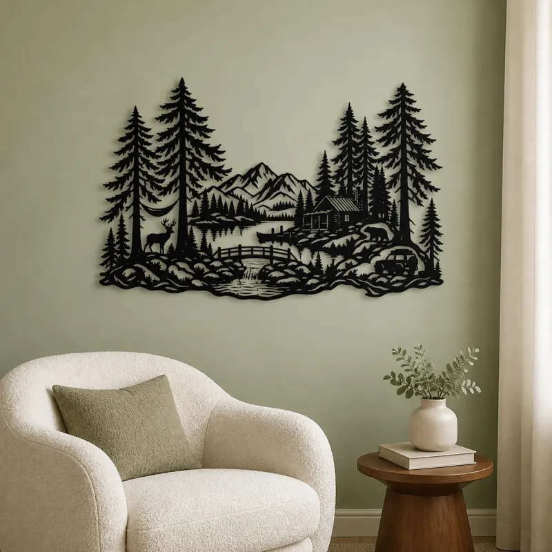 Tall Cedar Grove Metal Wall Art | Botanical Metal Wall Decor - lifestyle view 2