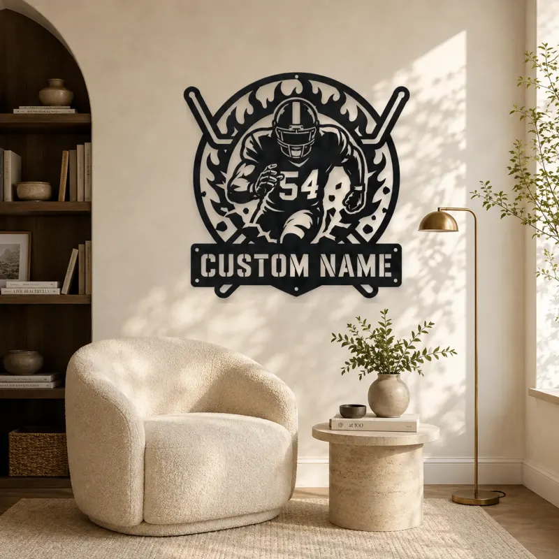 Personalized Number 54 Football Player Flame Metal Wall Art - lifestyle view 5