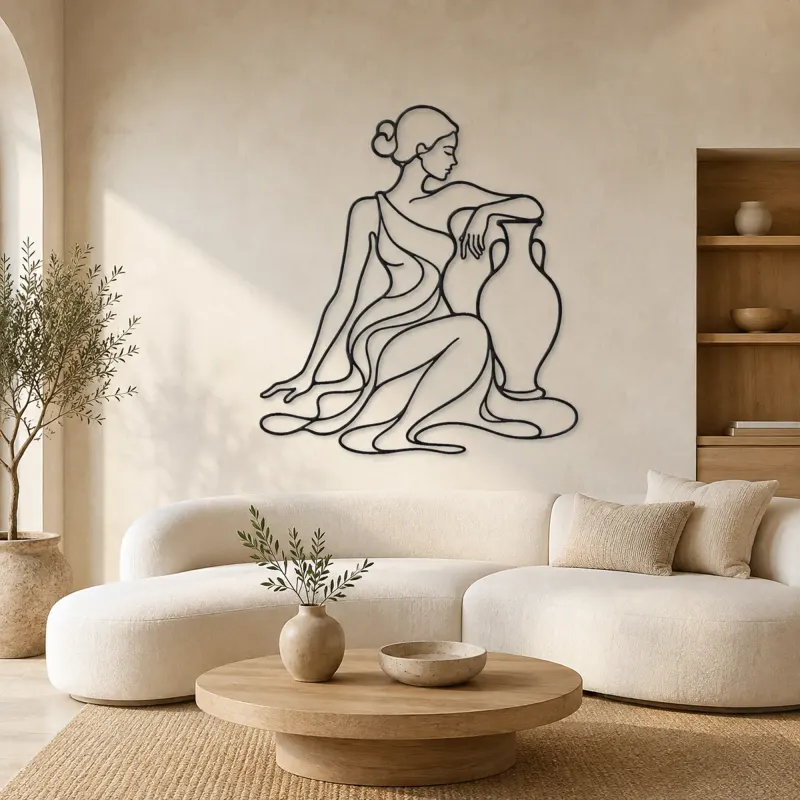 Décoration murale en métal "Muse assise avec vase" | Décor mural Figure Féminine