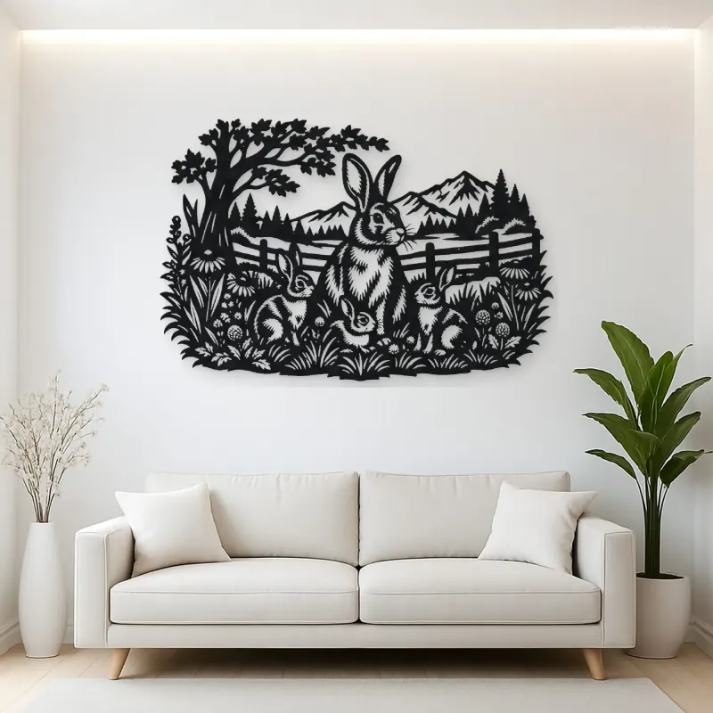 Rabbit Meadow Metal Wall Art | Wildlife Silhouette Decor