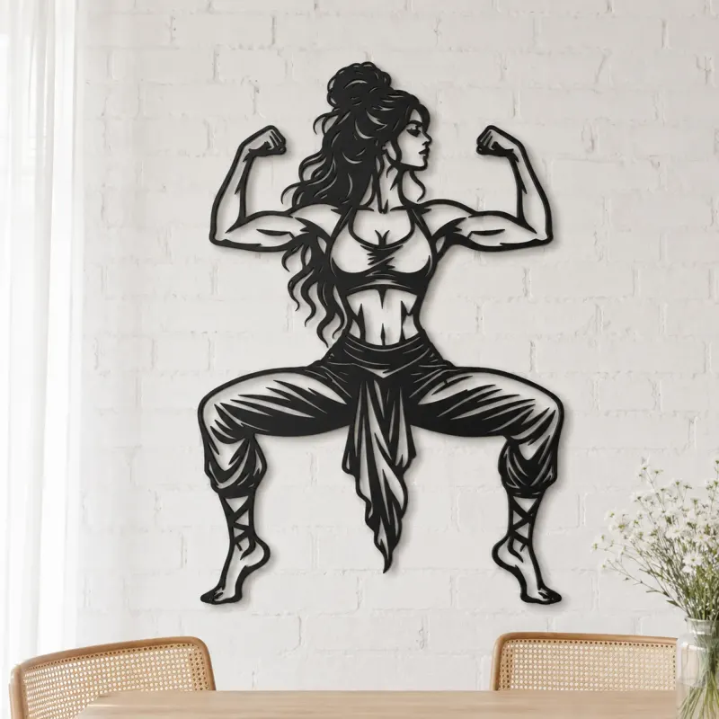 Goddess Pose Strength Metal Wall Art | Movement Silhouette Decor - lifestyle view 4