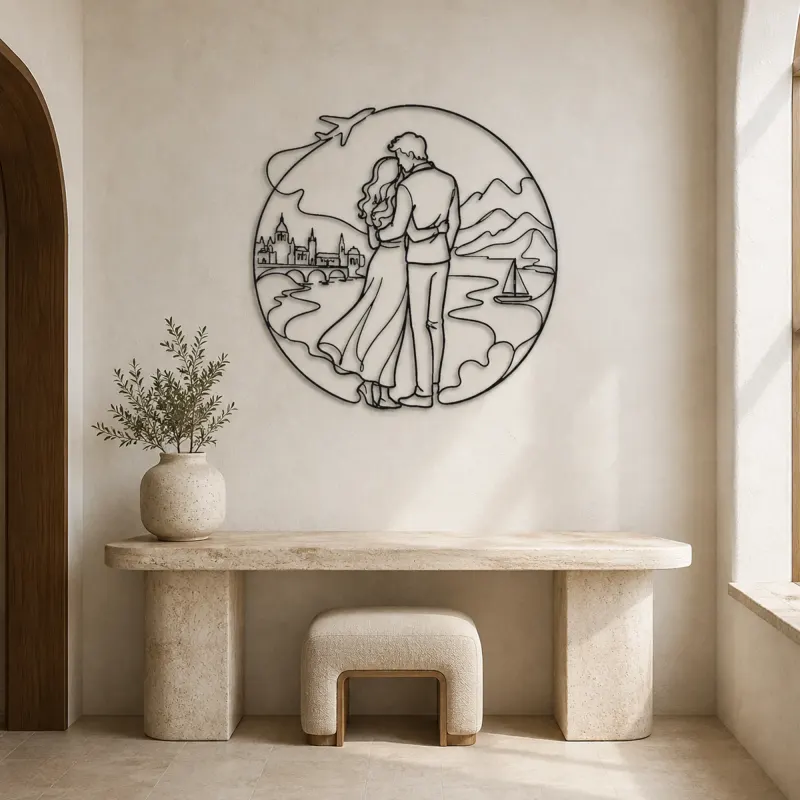 Travel Lovers Pose Metal Wall Art | Romantic Couple Decor - lifestyle view 3