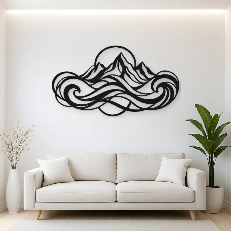 Fluid Mountain Waves Metal Wall Art | Nature Silhouette Decor