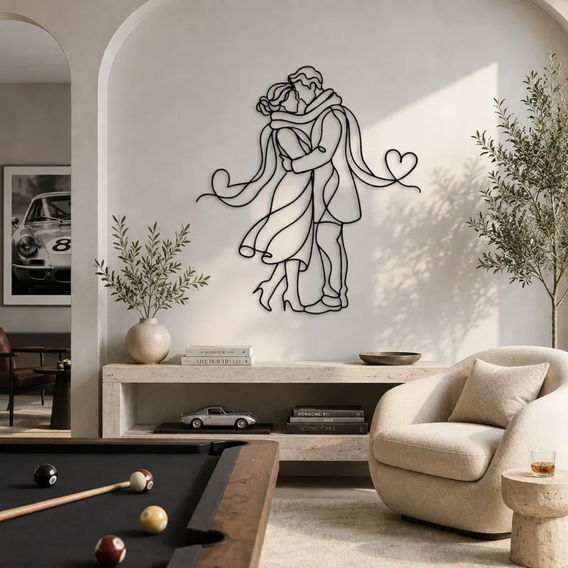 Shared Scarf Couple Metal Wall Art | Romantic Couple Decor - lifestyle view 4