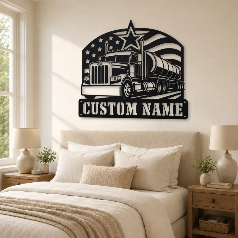 Personalized Tanker Semi Truck American Flag Metal Wall Art - lifestyle view 2