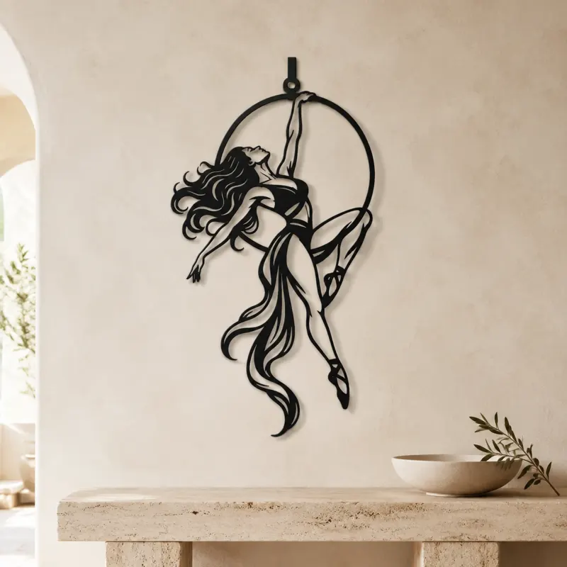 Aerial Hoop Muse Metal Wall Art | Movement Silhouette Decor - lifestyle view 3