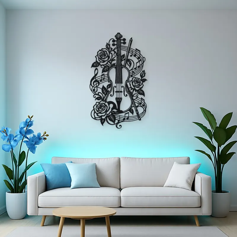 Violin and Roses Metal Wall Art | Music Room Wall Decor
