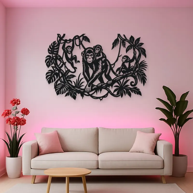Monkey Jungle Vine Metal Wall Art | Wildlife Silhouette Decor