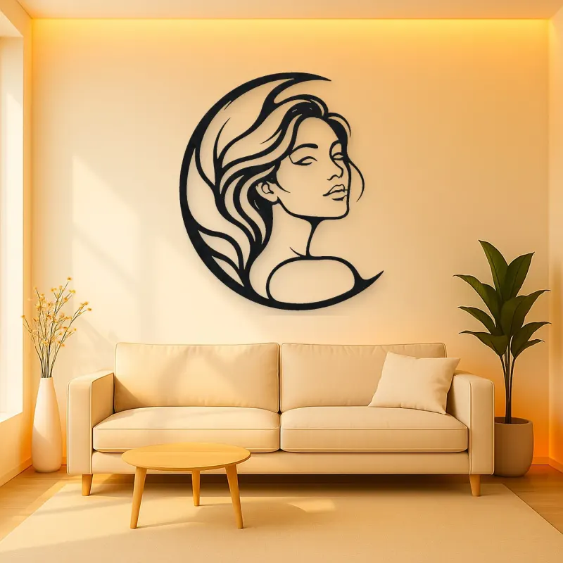 Moon Curve Face Metal Wall Art | Minimalist Woman Line Art