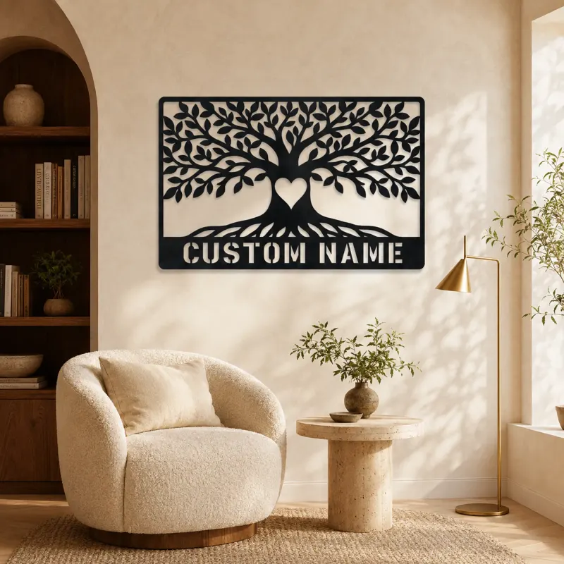 Personalized Leafy Tree Metal Wall Art with Heart - lifestyle view 5