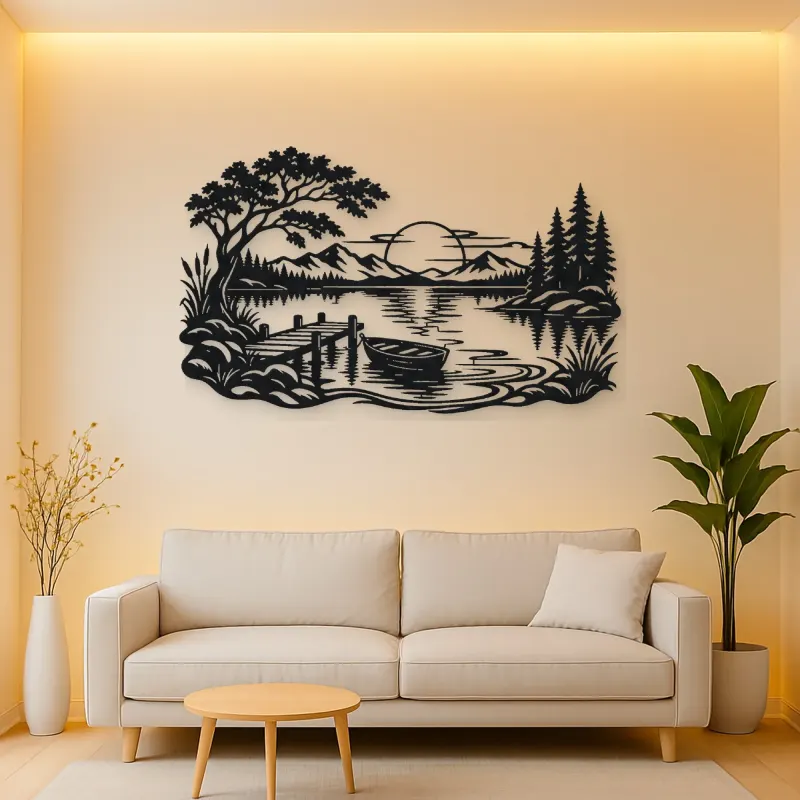 Calm Lake Ripples Metal Wall Art | Nature Silhouette Decor