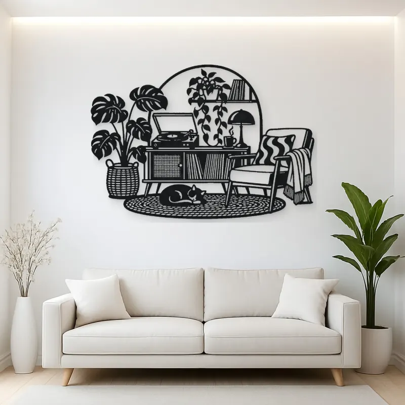 Record Player Corner Metal Wall Art | Music Room Wall Decor