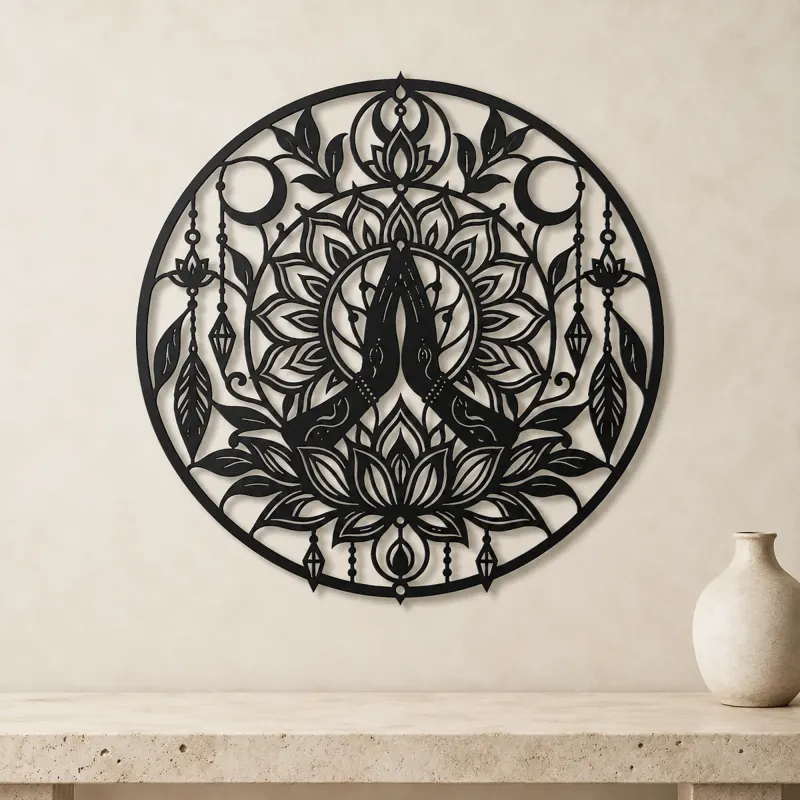 Meditation Hands Lotus Metal Wall Art | Movement Silhouette Decor - lifestyle view 3