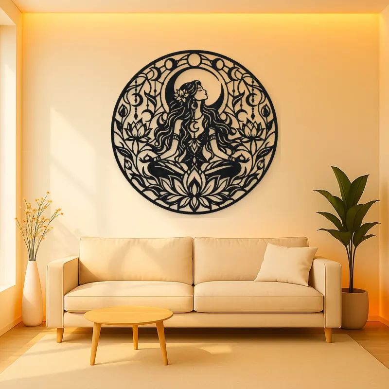 Lotus Moon Woman Metal Wall Art | Minimalist Woman Line Art