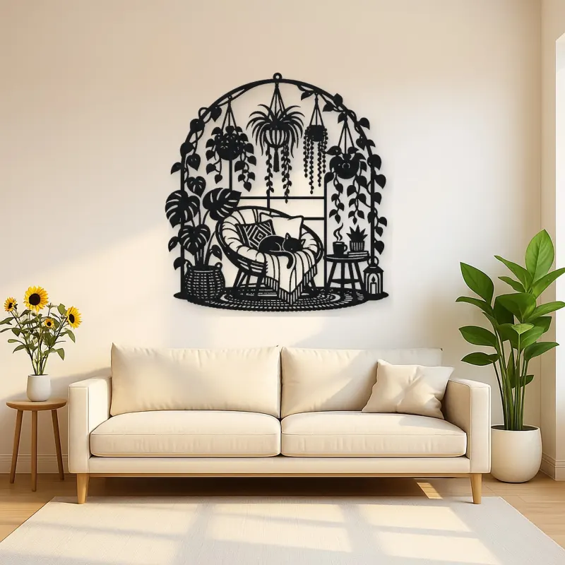 Hanging Plant Garden Metal Wall Art | Botanical Metal Wall Decor