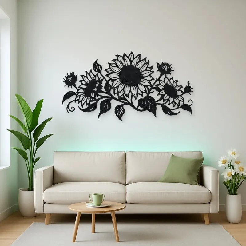 Sunflower Horizon Metal Wall Art | Botanical Metal Wall Decor