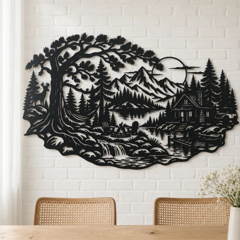 Forest Cabin Retreat Metal Wall Art | Nature Silhouette Decor - lifestyle view 4