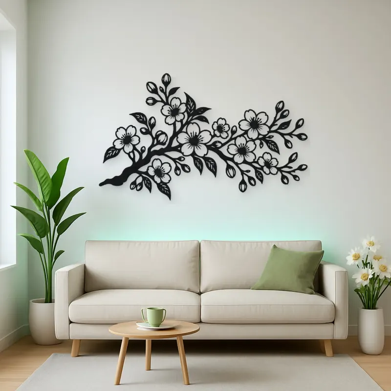 Cherry Blossom Branch Metal Wall Art | Botanical Metal Wall Decor