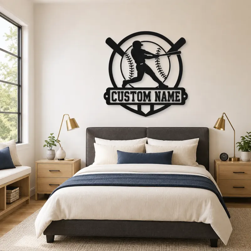 Personalized Baseball Batter Crossed Bats Metal Wall Art - lifestyle view 2