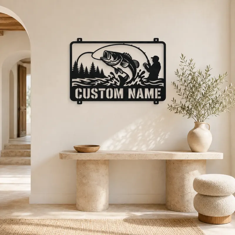 Personalized Fisherman and Bass Metal Wall Art - lifestyle view 3