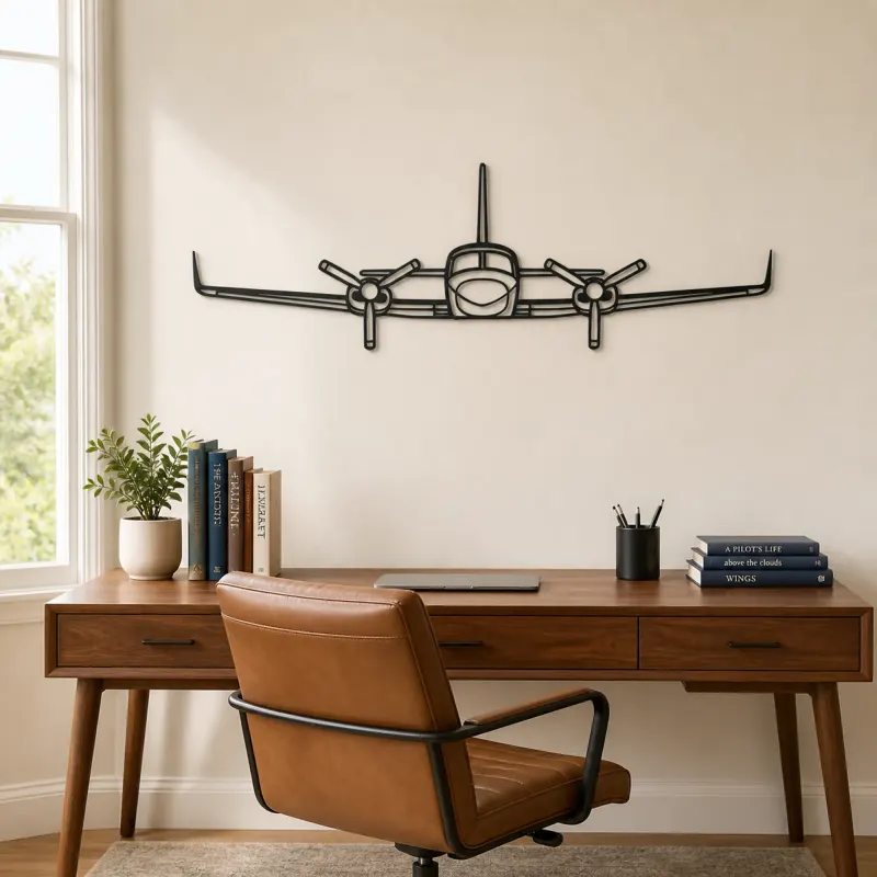 421C Front Airplane Silhouette Metal Wall Art, Metal Aircraft Silhouette, Aviation Wall Decor, Aviator Decor - lifestyle view 4