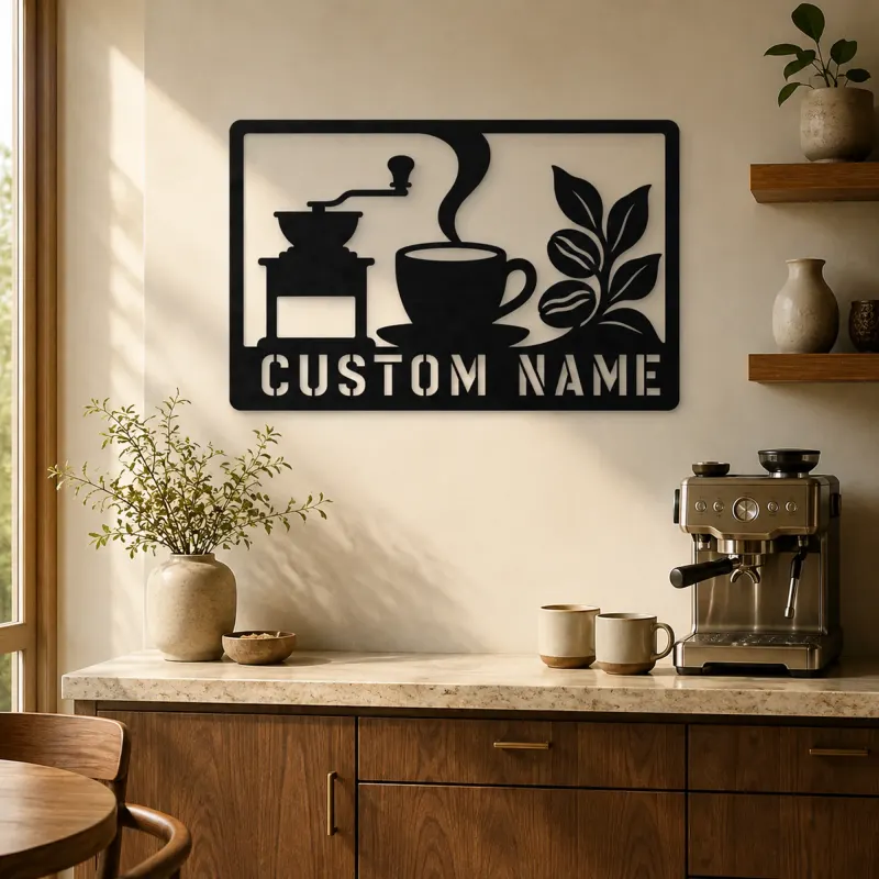 Personalized Coffee Station Metal Wall Art with Grinder - lifestyle view 4