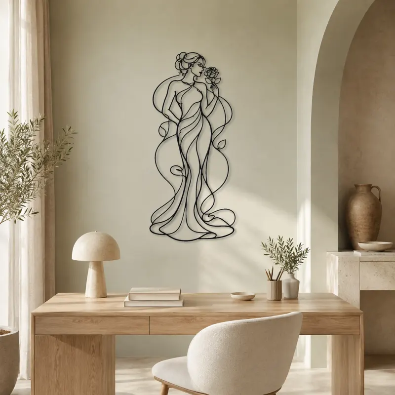 Standing Rose Muse Metal Wall Art | Botanical Woman Wall Decor - lifestyle view 4