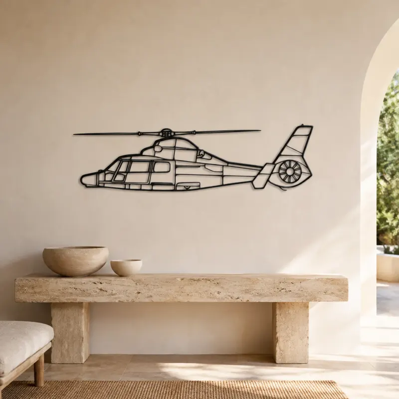 Dauphin AS365N3+ Airplane Silhouette Metal Wall Art, Metal Aircraft Silhouette, Aviation Wall Decor, Aviator Decor - lifestyle view 3