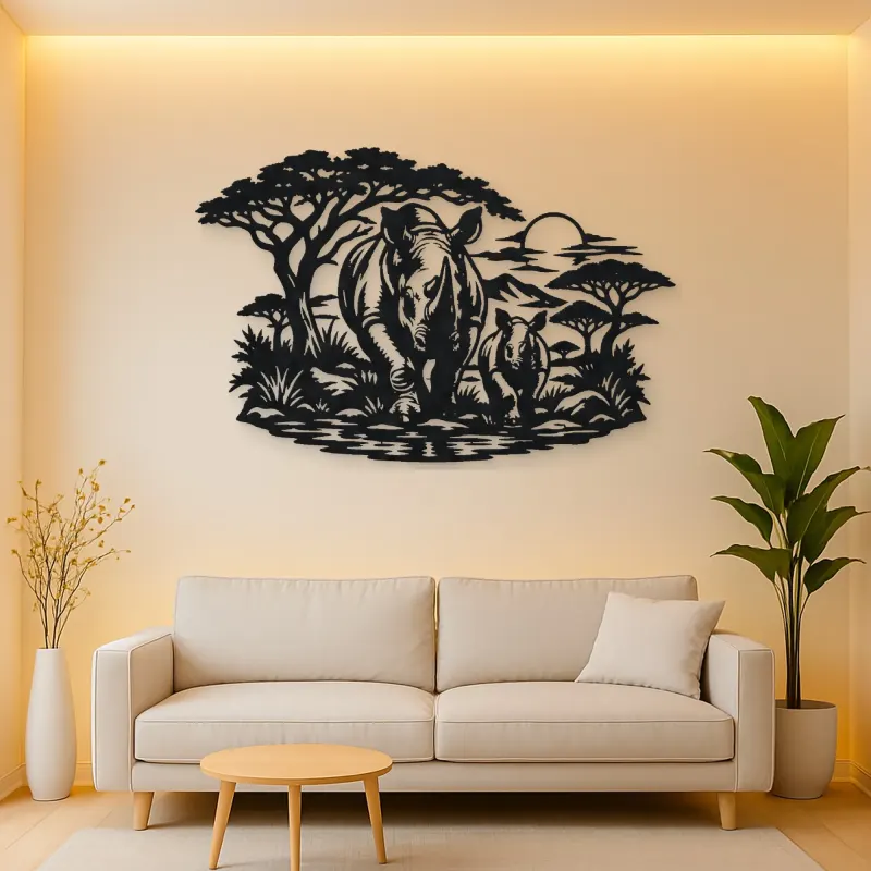 Rhino Savanna Metal Wall Art | Wildlife Silhouette Decor