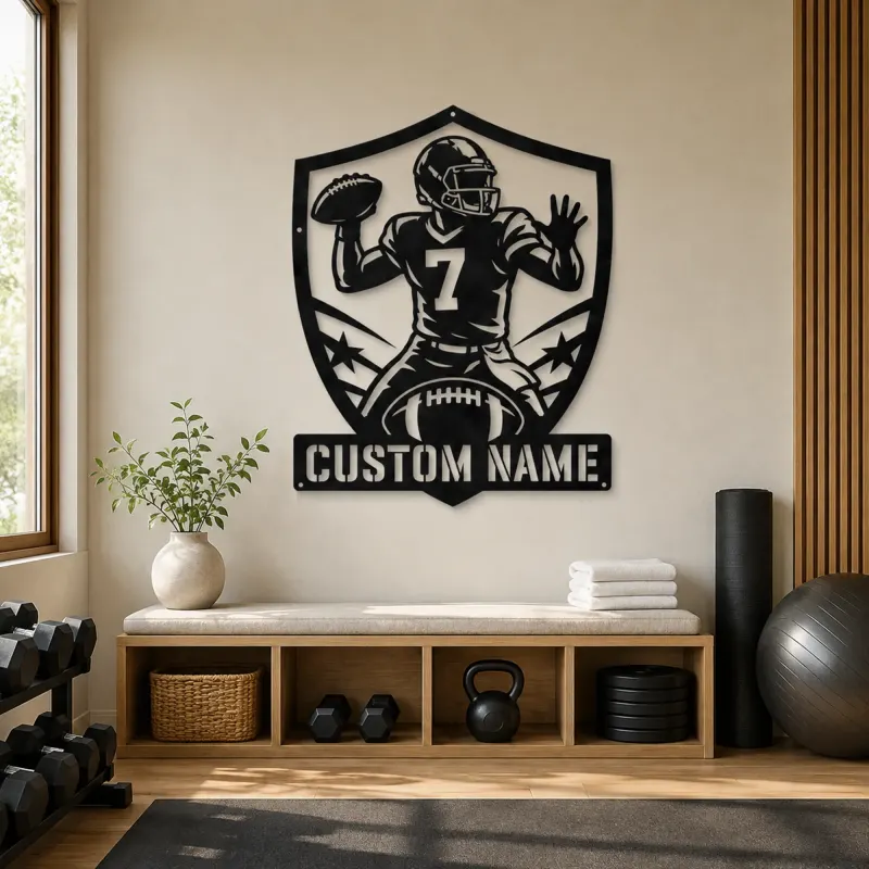 Personalized Number 7 Quarterback Shield Metal Wall Art - lifestyle view 4