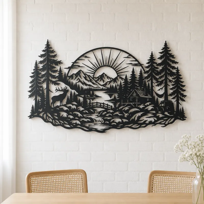 Forest Sun Arc Metal Wall Art | Nature Silhouette Decor - lifestyle view 4