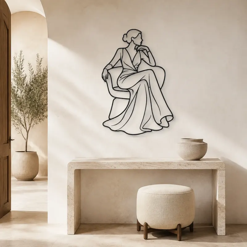 Seated Gown Elegance Metal Wall Art | Fashion Figure Wall Decor - lifestyle view 3