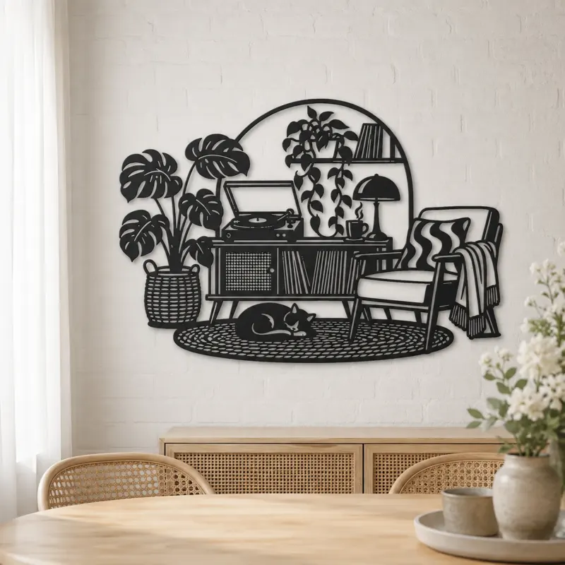 Record Player Corner Metal Wall Art | Music Room Wall Decor - lifestyle view 4