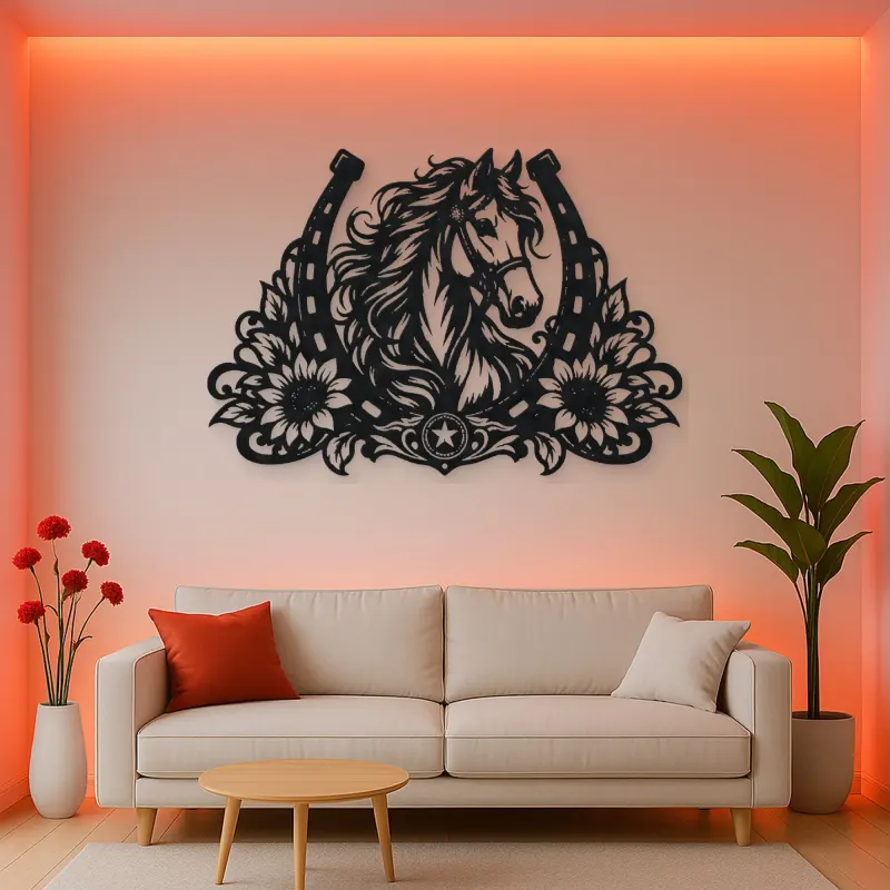 Horse Shoe Floral Metal Wall Art | Equestrian Wall Decor