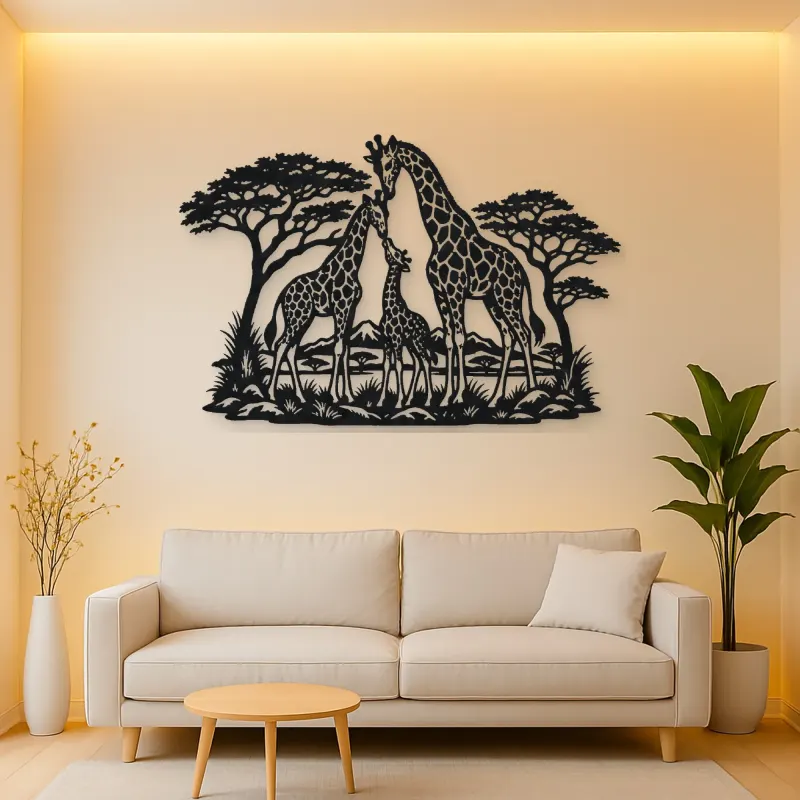 Giraffe Family Metal Wall Art | Wildlife Silhouette Decor