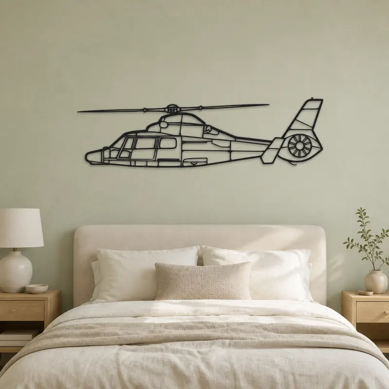 Dauphin AS365N3+ Airplane Silhouette Metal Wall Art, Metal Aircraft Silhouette, Aviation Wall Decor, Aviator Decor - lifestyle view 2