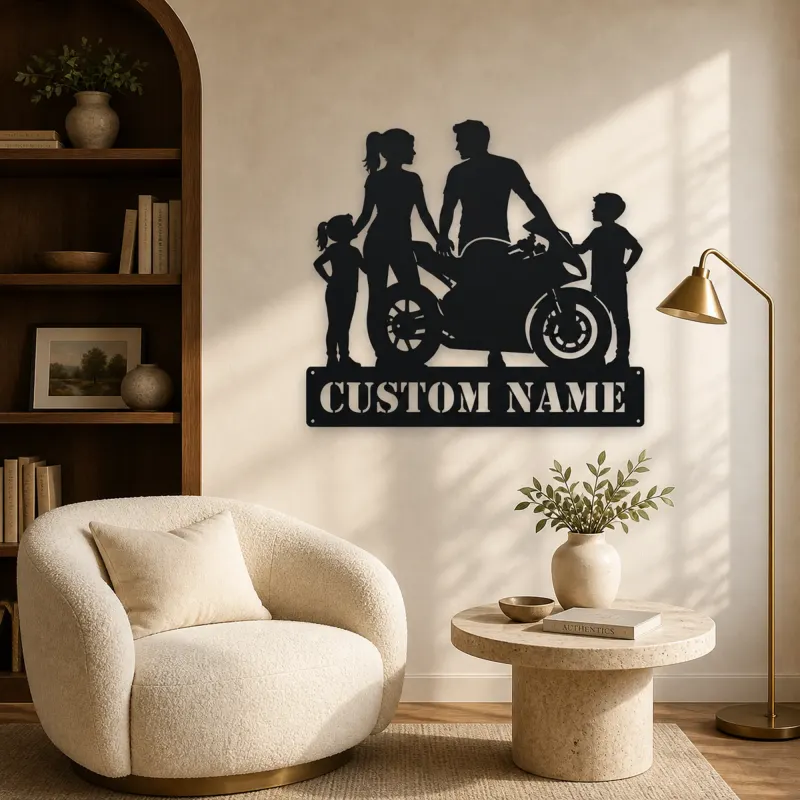 Personalized Sport Motorcycle Family of Four Metal Wall Art - lifestyle view 5