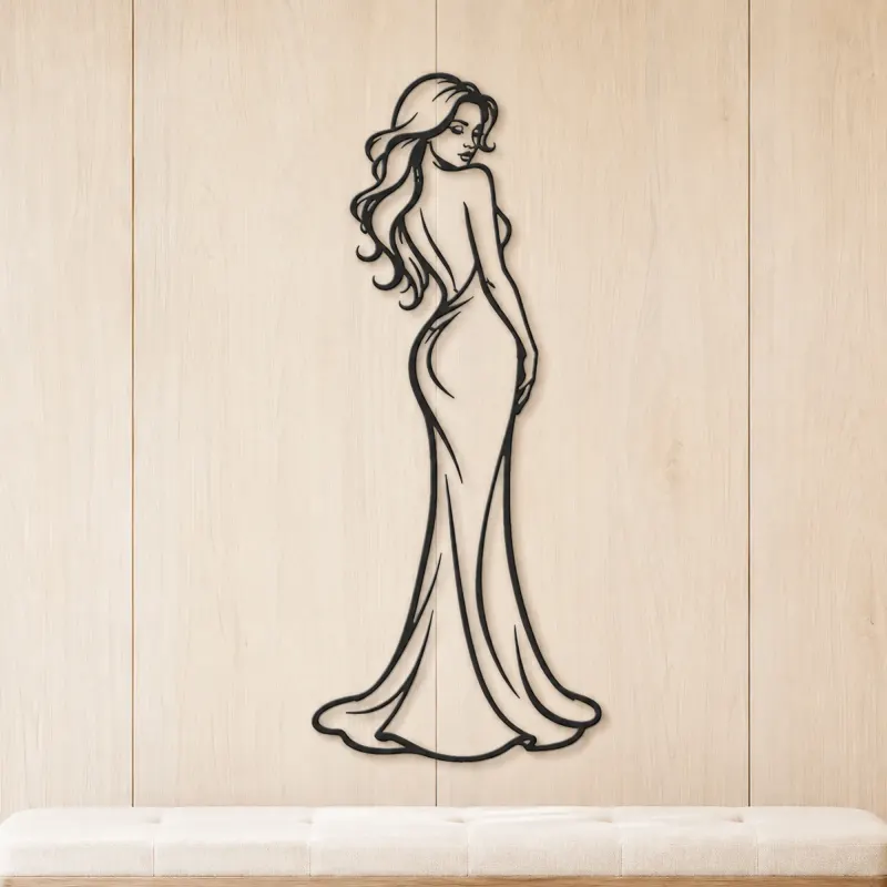 Midnight Gown Muse Metal Wall Art | Minimalist Woman Line Art - lifestyle view 5