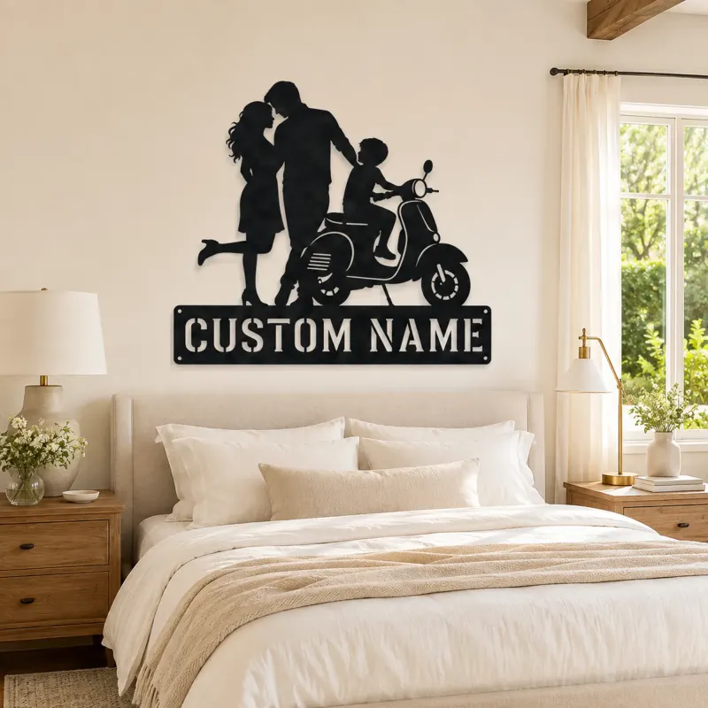 Personalized Scooter Family with Young Rider Metal Wall Art - lifestyle view 2