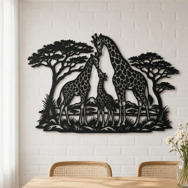 Giraffe Family Metal Wall Art | Wildlife Silhouette Decor - lifestyle view 4
