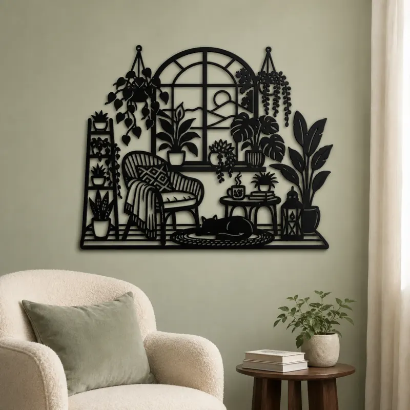 Window Plant Garden Metal Wall Art | Botanical Metal Wall Decor - lifestyle view 2