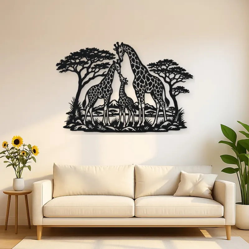 Giraffe Family Metal Wall Art | Wildlife Silhouette Decor