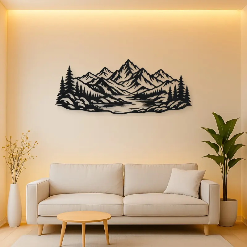 Mountain and River Metal Wall Art | Nature Silhouette Decor