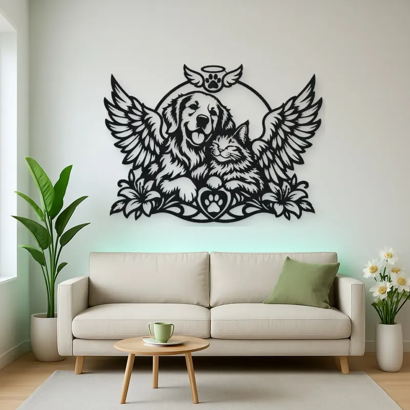 Pet Memorial Wings Metal Wall Art | Pet Lover Silhouette Decor