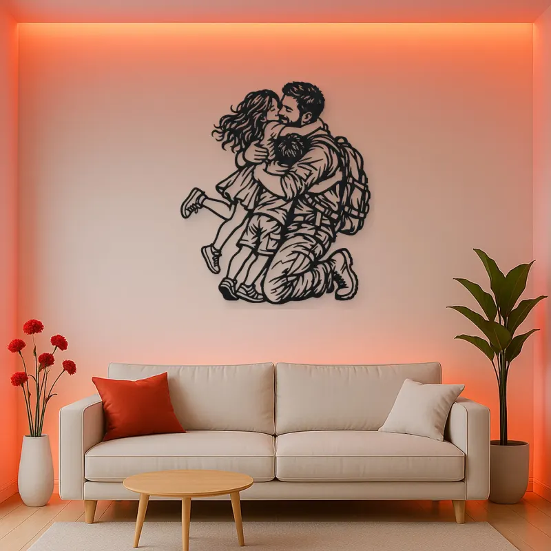 Homecoming Family Hug Metal Wall Art | Family Silhouette Decor
