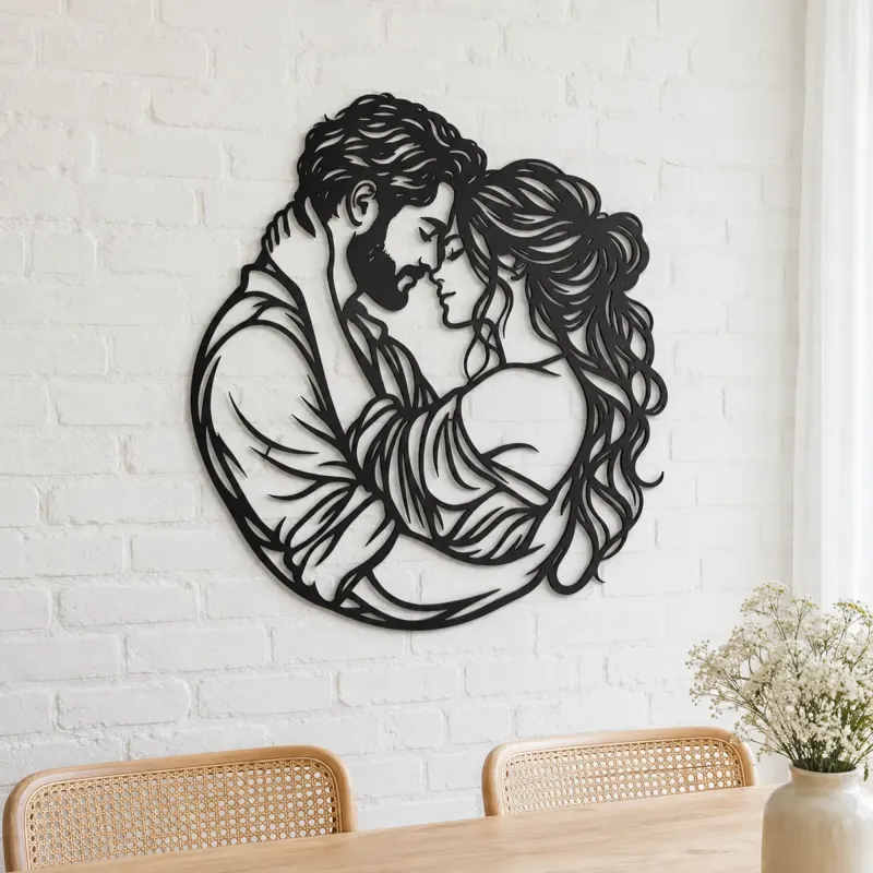 Forehead Touch Metal Wall Art | Romantic Couple Decor - lifestyle view 4