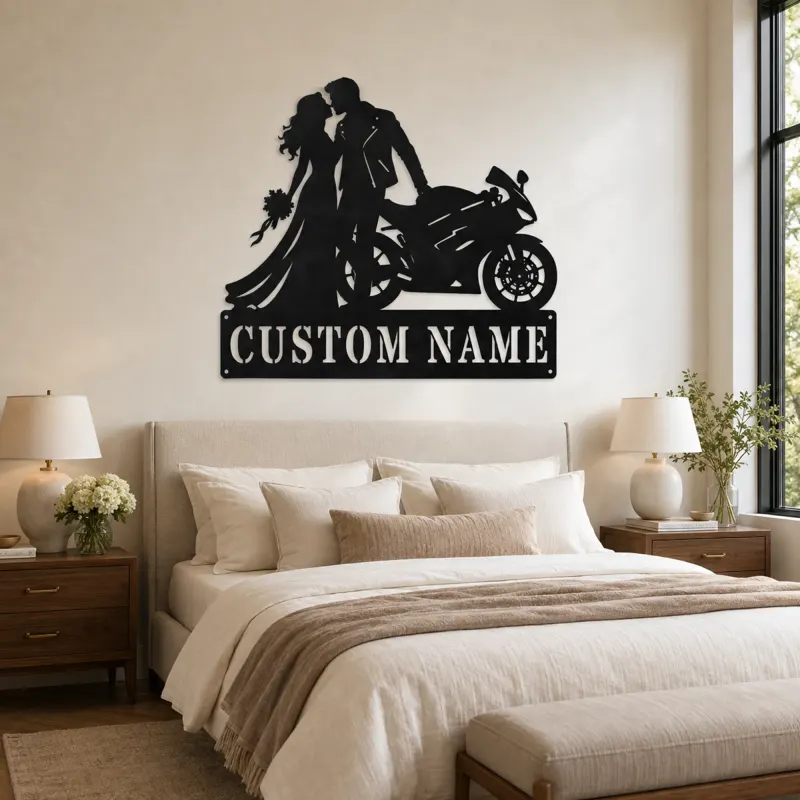 Personalized Biker Wedding Motorcycle Metal Wall Art - lifestyle view 2